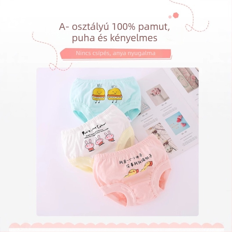 Gyerekeknek szóló finom pamut háromszög alakú alsónemű, magas derekú, 90% pamut, 3–8 éveseknek, Jin Li Tai 0110