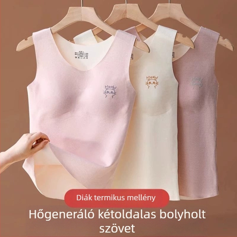 Lányoknak szóló melegítő mellény mellbetéttel, kapucnival, kerek nyakkal, 90–95% akril