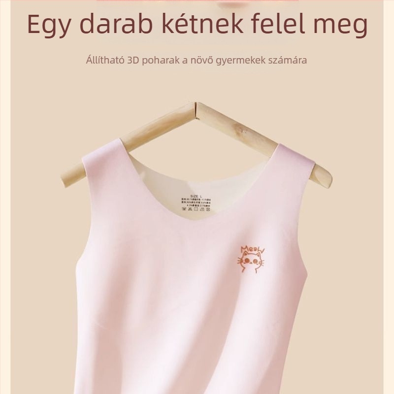Lányoknak szóló melegítő mellény mellbetéttel, kapucnival, kerek nyakkal, 90–95% akril