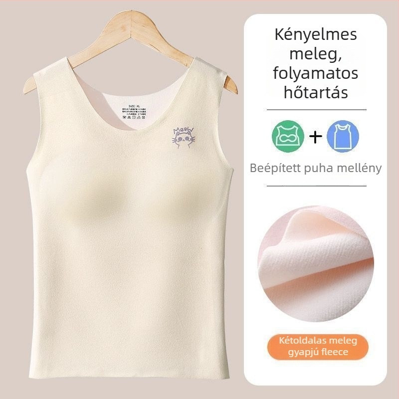 Lányoknak szóló melegítő mellény mellbetéttel, kapucnival, kerek nyakkal, 90–95% akril