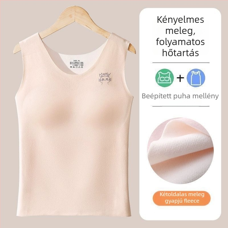 Lányoknak szóló melegítő mellény mellbetéttel, kapucnival, kerek nyakkal, 90–95% akril