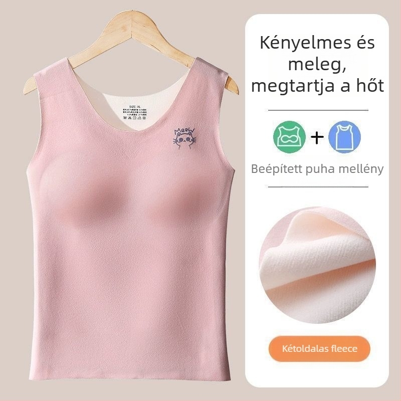 Lányoknak szóló melegítő mellény mellbetéttel, kapucnival, kerek nyakkal, 90–95% akril