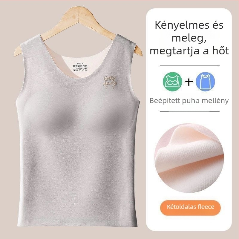 Lányoknak szóló melegítő mellény mellbetéttel, kapucnival, kerek nyakkal, 90–95% akril