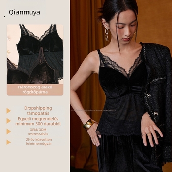 Csipkés hátú szling melltartó nylon anyagból, háromszög alakú vékony kosár, természetes selyem bélés, hasi hosszúság, francia stílus