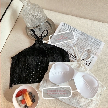 Wrap melltartó / csőtop halter design tassel, virágos bandeau, szép hátsó rész, párnázott kosár, nylon hálós anyag