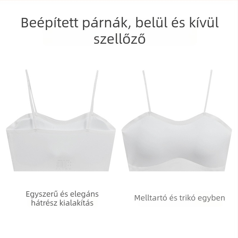 Fehér, seamless melltartó-camisola vállpánt nélküli, párnázott, nyári könnyű vise, kis mellhez, szép hátsó