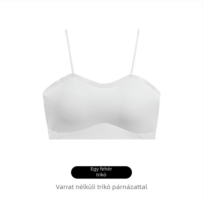 Fehér, seamless melltartó-camisola vállpánt nélküli, párnázott, nyári könnyű vise, kis mellhez, szép hátsó