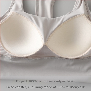 Selyem jóga melltartó, vest-stílusban, 100% selyem bélés, teljes kosár, vékony formázott kosár, derék hossz