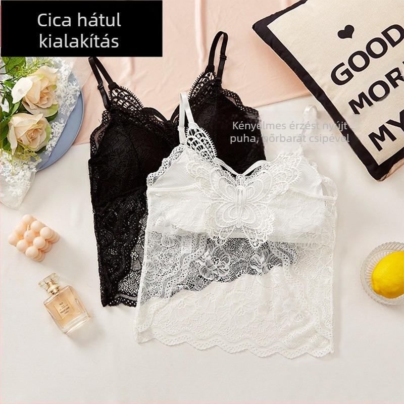  Csipkés hátsó camisole párnázással és állítható vállpántokkal — kosár típusa: teljes; kosárforma: felső vékony, alsó vastag; anyag: Spandex/Lycra; fő anyag: Nylon
