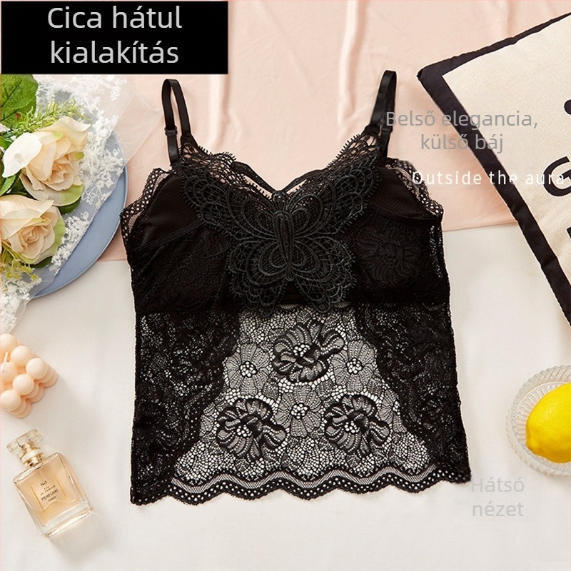  Csipkés hátsó camisole párnázással és állítható vállpántokkal — kosár típusa: teljes; kosárforma: felső vékony, alsó vastag; anyag: Spandex/Lycra; fő anyag: Nylon