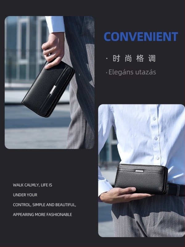 Férfi clutch táska - valódi bőr, első réteg marhabőr, üzleti ingázás stílus, egyszínű