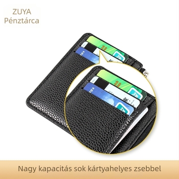 PU bőr kártyatartó RFID-blokkolással, érme zseb, ID-kártya rekesz, cipzárral