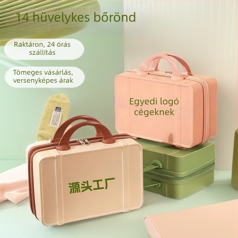 14 hüvelykes könnyű utazótáska kozmetikai táskával, kompakt kis utazóbőrönd, ABS, vízálló, egyirányú görgő
