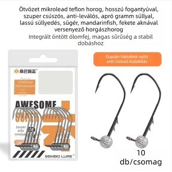 Ólomfejű horog hosszú nyele, teflon bevonattal, csúszásmentes, méret 2,5, Black Pit horgászathoz