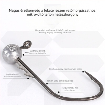 Ólomfejű horog hosszú nyele, teflon bevonattal, csúszásmentes, méret 2,5, Black Pit horgászathoz