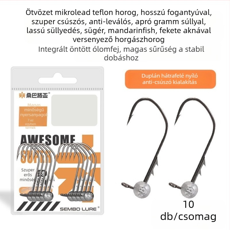 Ólomfejű horog hosszú nyele, teflon bevonattal, csúszásmentes, méret 2,5, Black Pit horgászathoz
