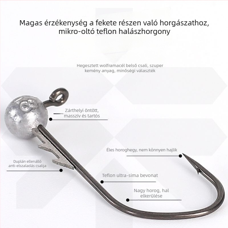 Ólomfejű horog hosszú nyele, teflon bevonattal, csúszásmentes, méret 2,5, Black Pit horgászathoz
