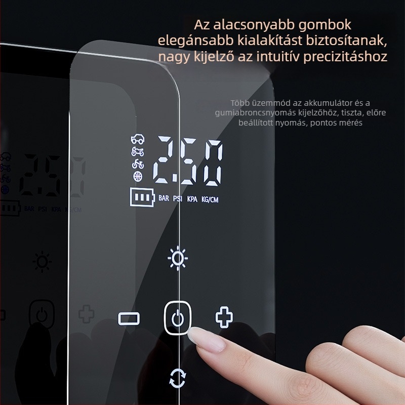 Autó gumiabroncs inflátor digitális kijelzővel, 12V, 80W, 35 L/perc, USB-ról tölthető