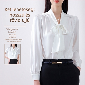 Női chiffonblúz – acetát anyag Spandex-szel, 95%+ acetát tartalom, hosszú ujjú, V-nyak