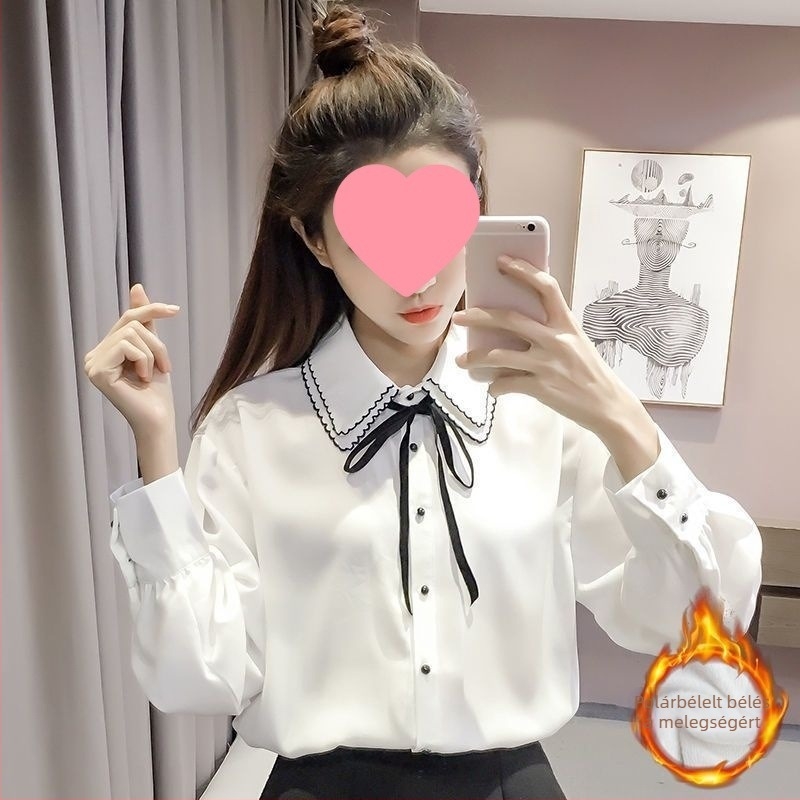 Koreai stílusú laza szabású ing, szatén anyag, kettős gallér, 3D mintázat, szabályos ujjak, egy sor gomb és több csat
