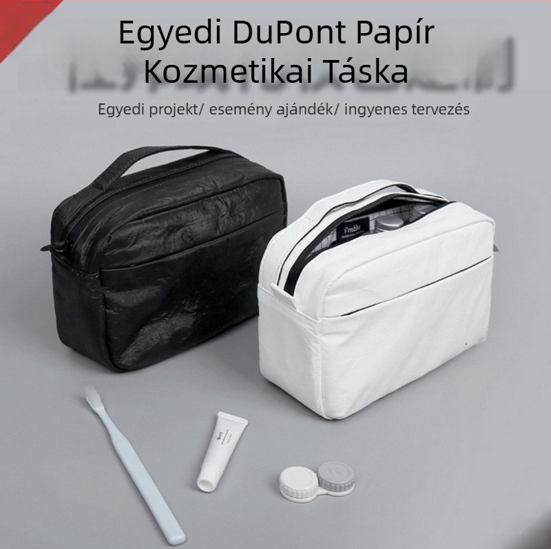 Dupont papírból készült kozmetikai táska, ultrakönnyű utazáshoz, vízálló, egyszínű mintázat, poliészter bélés, üzleti elit stílus