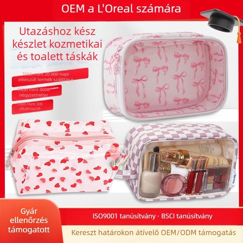 PVC kozmetikai táska, vízálló, cipzáras nyitás belső zsebbel, kapacitás 20–35 L