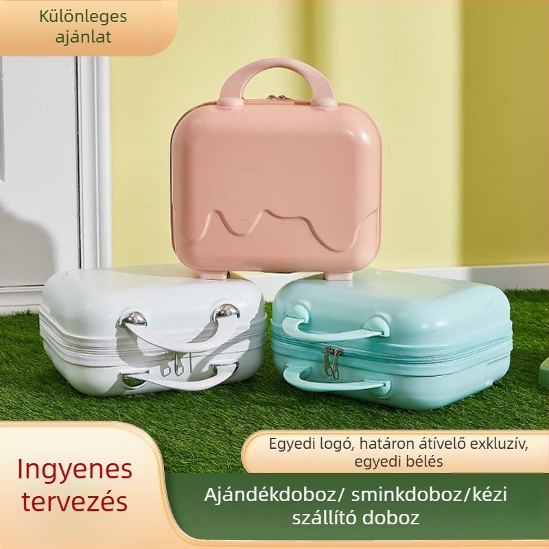 Karikatúra aranyos kozmetikai neszesszer bővíthető réteggel — ABS+PC, cipzáras nyitás, geometrikus mintázat, vízálló, hordozható sminktároló