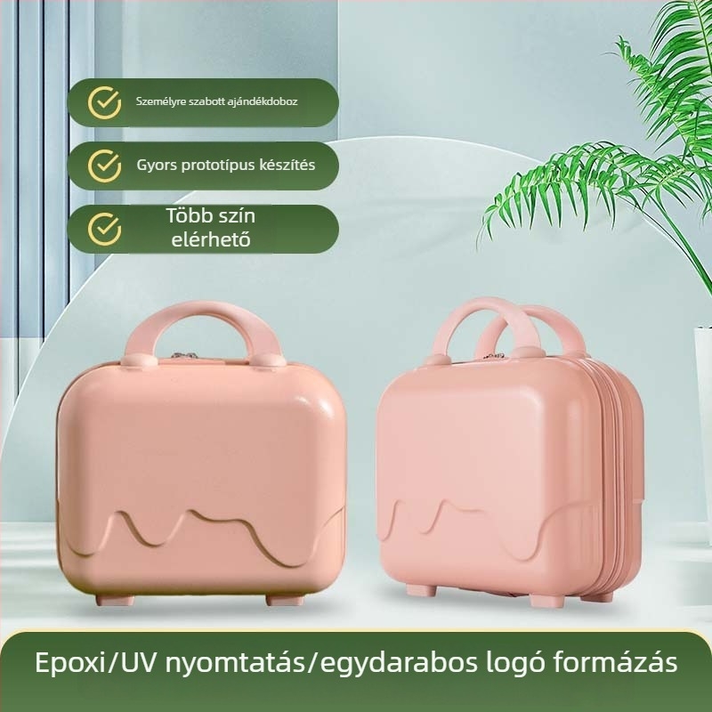 Karikatúra aranyos kozmetikai neszesszer bővíthető réteggel — ABS+PC, cipzáras nyitás, geometrikus mintázat, vízálló, hordozható sminktároló