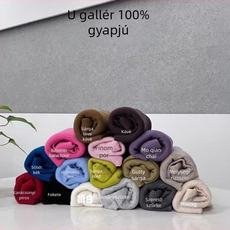 Női gyapjú pulóver U-nyakú, karcsú szabású, 95%+ gyapjú, hosszú ujjú, normál hosszúság, őszi-téli szezon