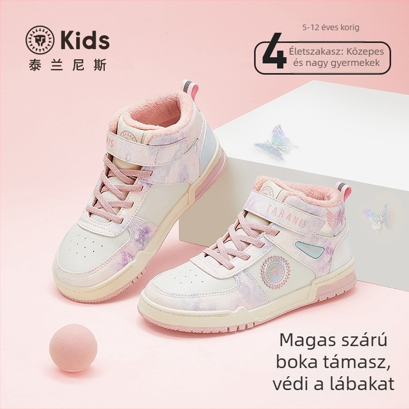 Tarannis Gyerek téli cipő lányoknak, fleece bélés, meleg, kényelmes mindennapi sportcipő csúszásmentes talppal, Velcro-zárással