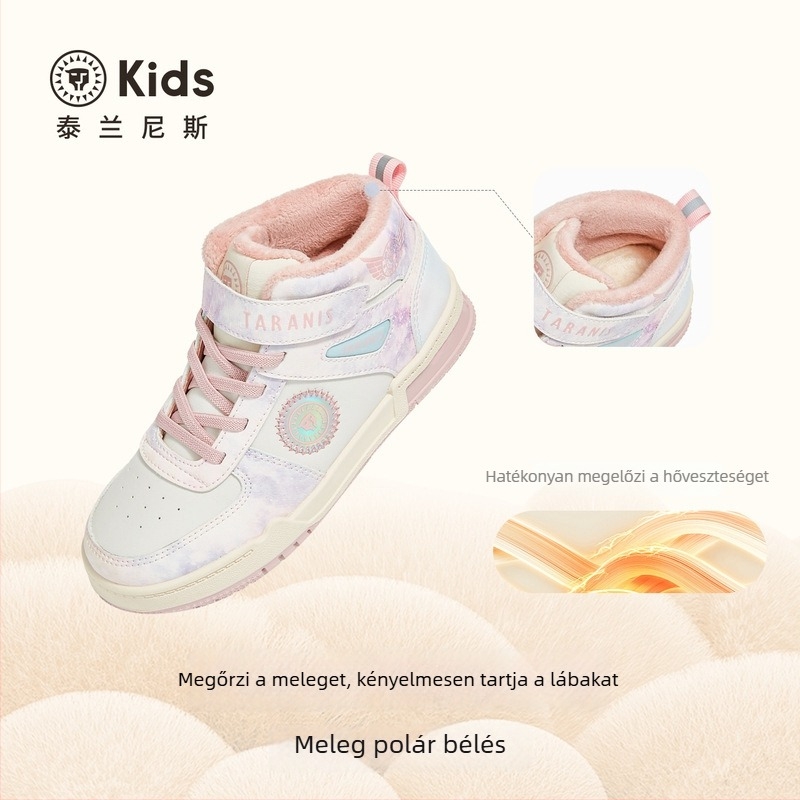 Tarannis Gyerek téli cipő lányoknak, fleece bélés, meleg, kényelmes mindennapi sportcipő csúszásmentes talppal, Velcro-zárással