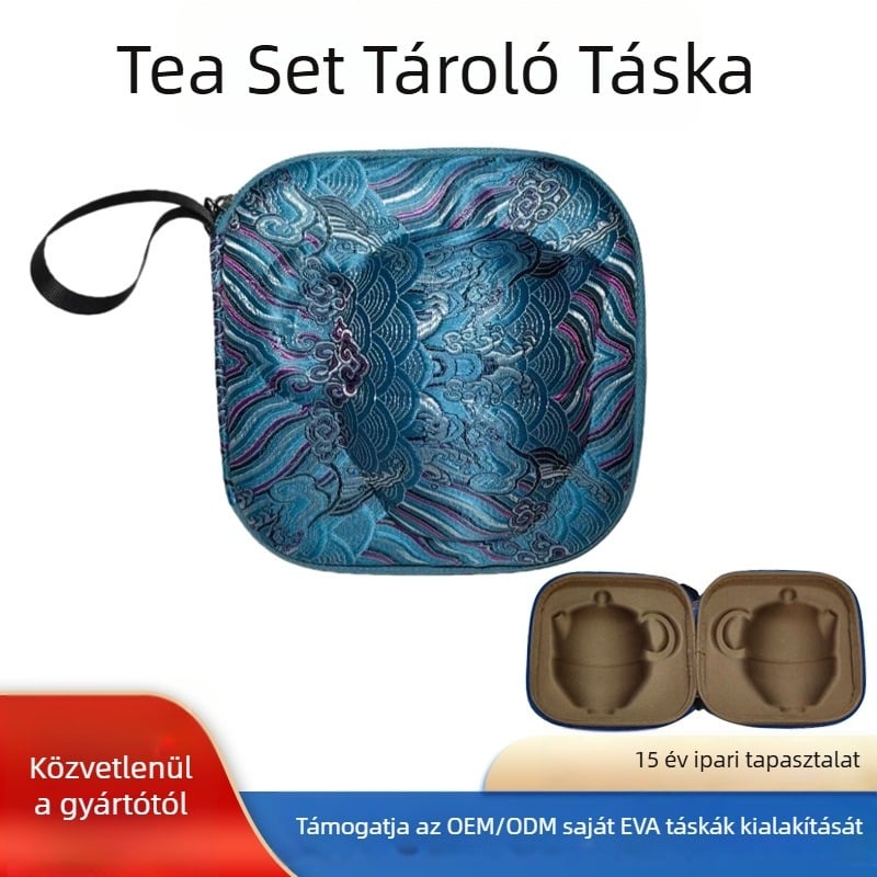Utazási tea készlet tároló táska — EVA tok, kézitáska stílus, porvédett, otthonra és utazáshoz, modell Rh106