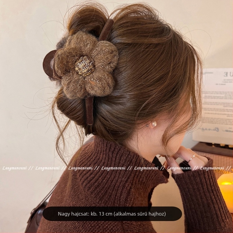 Wanxi velúr virág hajklipek – kézzel készült Chanel-stílusú, kevert anyagú