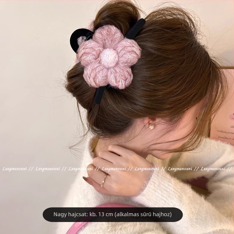Wanxi velúr virág hajklipek – kézzel készült Chanel-stílusú, kevert anyagú