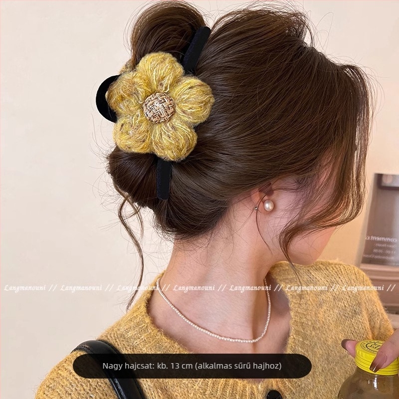 Wanxi velúr virág hajklipek – kézzel készült Chanel-stílusú, kevert anyagú