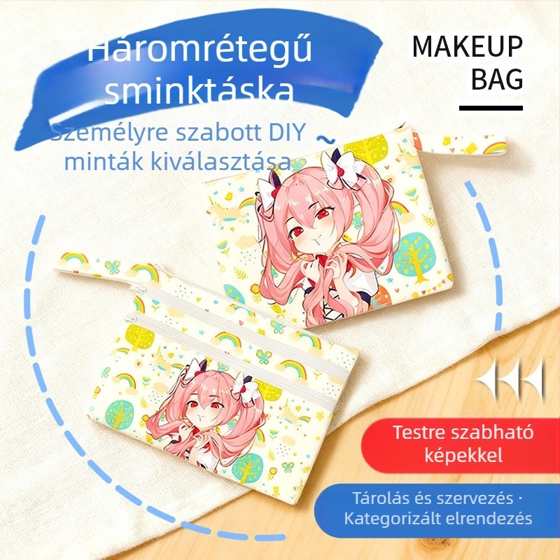 Vászon kozmetikai táska utazáshoz – anime rajzfilm stílus, uniszex, légáteresztő, vízálló, ultrakönnyű, antibakteriális