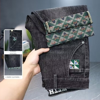 Férfi nyári vékony denim rövidnadrág, laza egyenes szabás, mikro-elasztikus pamut-keverék