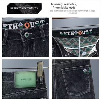 Férfi nyári vékony denim rövidnadrág, laza egyenes szabás, mikro-elasztikus pamut-keverék