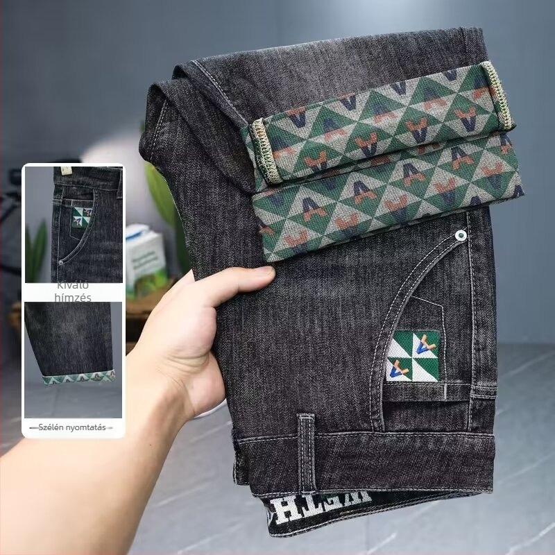 Férfi nyári vékony denim rövidnadrág, laza egyenes szabás, mikro-elasztikus pamut-keverék