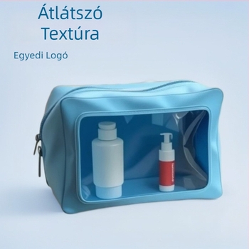 PVC vízálló sminktáska belső rácsos rekeszekkel, kerek forma, levehető fogantyú