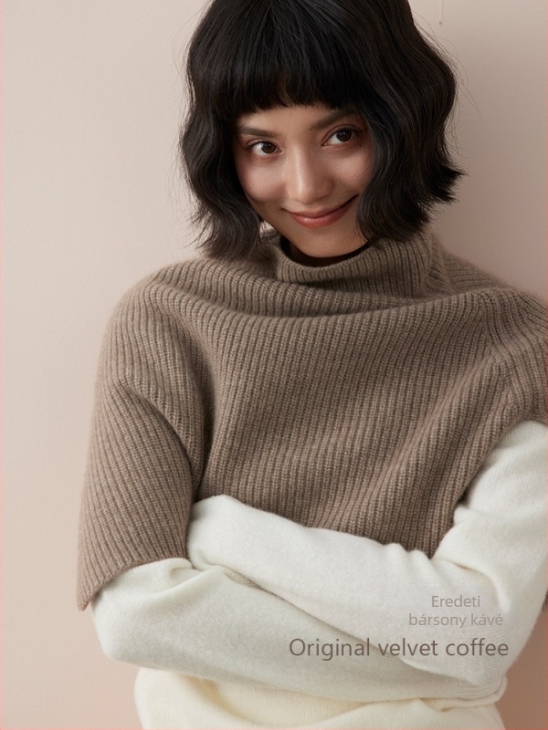 100% kasmír kötött poncsó magas gallérral és sállal, meleg télen