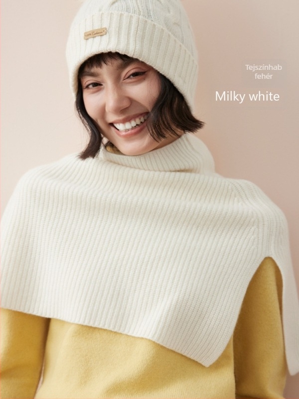 100% kasmír kötött poncsó magas gallérral és sállal, meleg télen