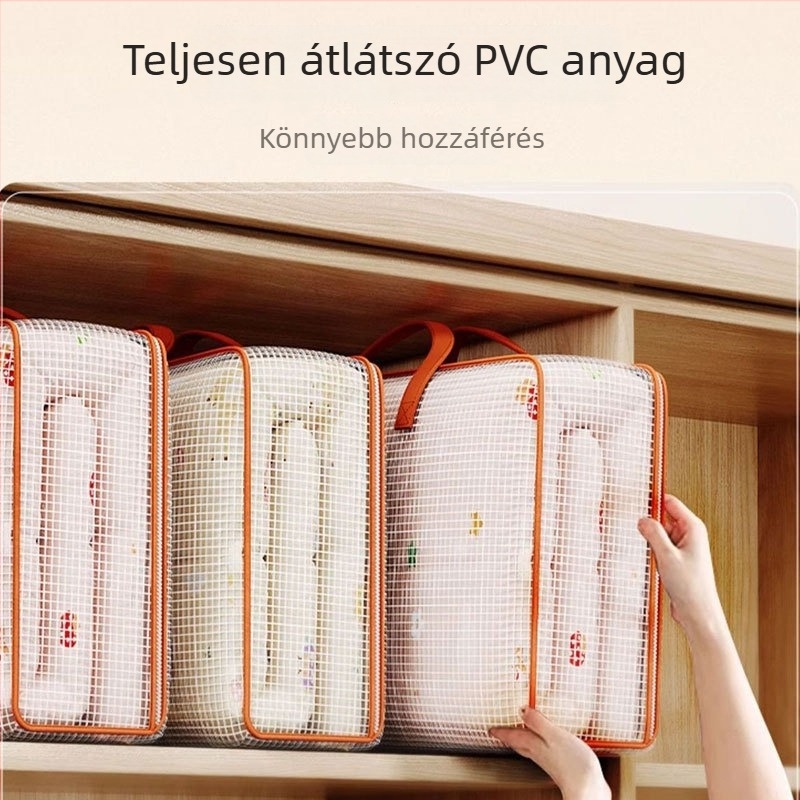 PVC kocka alakú átlátszó ruhatároló táska, többfunkciós