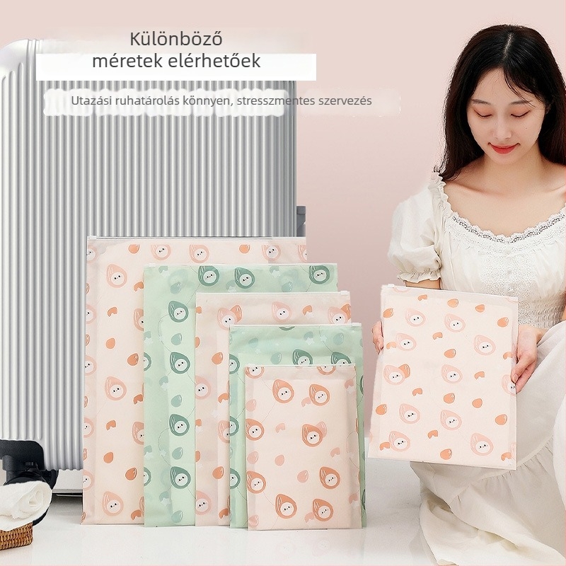 Ruhatároló táska – PE anyag; funkció: tárolás; utazásokhoz ideális; stílus: rajzfilmszerű aranyos; nagy modell