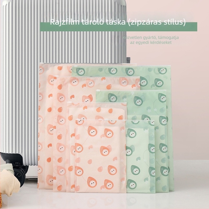 Ruhatároló táska – PE anyag; funkció: tárolás; utazásokhoz ideális; stílus: rajzfilmszerű aranyos; nagy modell