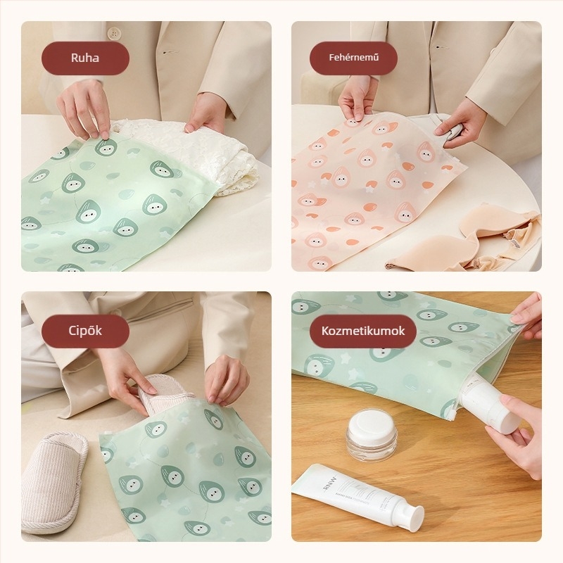 Ruhatároló táska – PE anyag; funkció: tárolás; utazásokhoz ideális; stílus: rajzfilmszerű aranyos; nagy modell