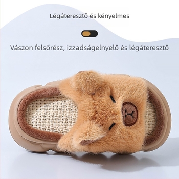 Kapibala gyerekeknek lenvászon beltéri csúszásmentes papucs, négy évszakos, lélegző pamut-len keverék, uniszex, 4–16 éveseknek, rajzfilm mintával