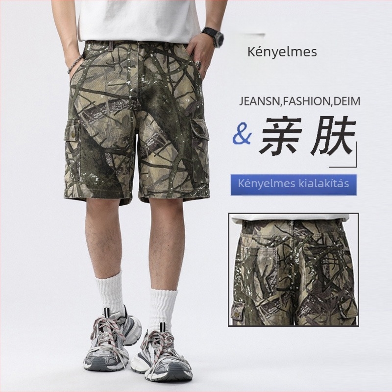Laza szabású farmershort, egyenes fazon, középmagas derekú, öt zseb, 100% pamut denim