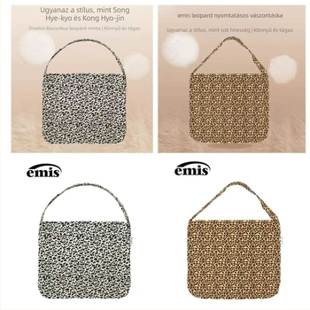 Vászon leopard mintás keresztpántos táska, nagy kapacitású, horizontális négyszög alakú