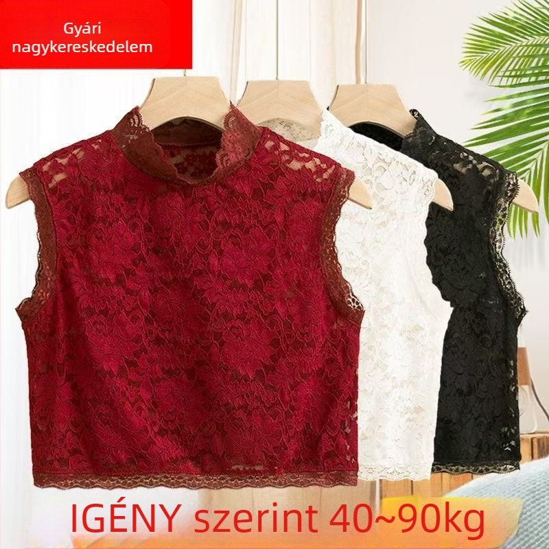 Csipkés alapblúza nők számára, hamis gallér, anyaga poliészter-selyem, minta peónia, divatos és sokoldalú, 2025 tavasz megjelenés